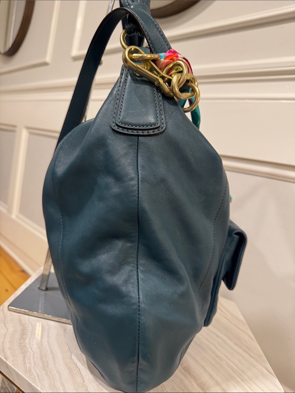 COACH Bag Kristin Large Dark Teal Leather Hobo Satchel - Picture 7 of 17